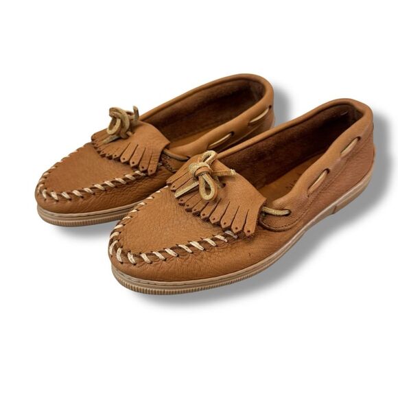 Minnetonka Women’s Moosehide Classic Loafers Size 7 Leather Slip-On Boat Shoe - Picture 2 of 8